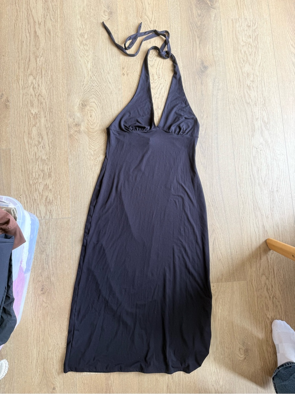 H&M Divided Black Halter Bodycon Midi Dress Size L